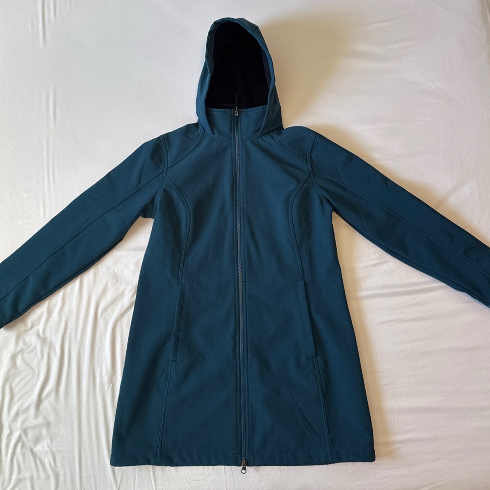 Eddie Bauer Long Soft Shell Hooded Jacket Women's L Teal Fleece Lined